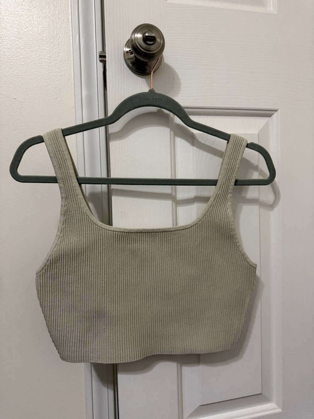 Aritzia Ribbed Square-Neck Crop Tank - Beige